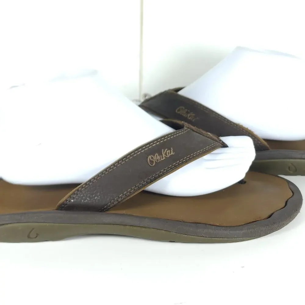Olukai Men's Ohana US10 Brown Slip On Flat Thong Sandals